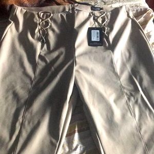 PrettyLittleThing beige leather dress pants